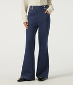 High Waisted Casual Cotton Flare Jeans with Pockets — Pageant Blue Denim — view 1