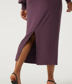 V-Neck Drawstring Batwing Long Sleeve 2-in-1 Casual Midi Dress — Plum Wine — view 6