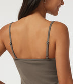 V Neck Contrast Lace Casual Tank Tops with Built-in Bra — Dawn Brown — view 7