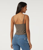 V Neck Contrast Lace Casual Tank Tops with Built-in Bra — Dawn Brown — view 2