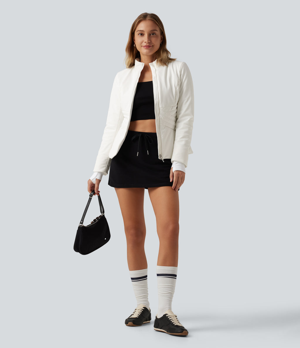 PuffFlex Long Sleeve Double Zipper Casual Padded Jacket with Pockets — White — view 7