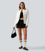 PuffFlex Long Sleeve Double Zipper Casual Padded Jacket with Pockets — White — view 7