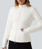 PuffFlex Long Sleeve Double Zipper Casual Padded Jacket with Pockets — White — view 5