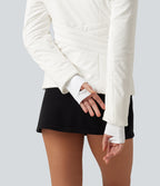 PuffFlex Long Sleeve Double Zipper Casual Padded Jacket with Pockets — White — view 6