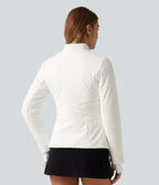 PuffFlex Long Sleeve Double Zipper Casual Padded Jacket with Pockets — White — view 2