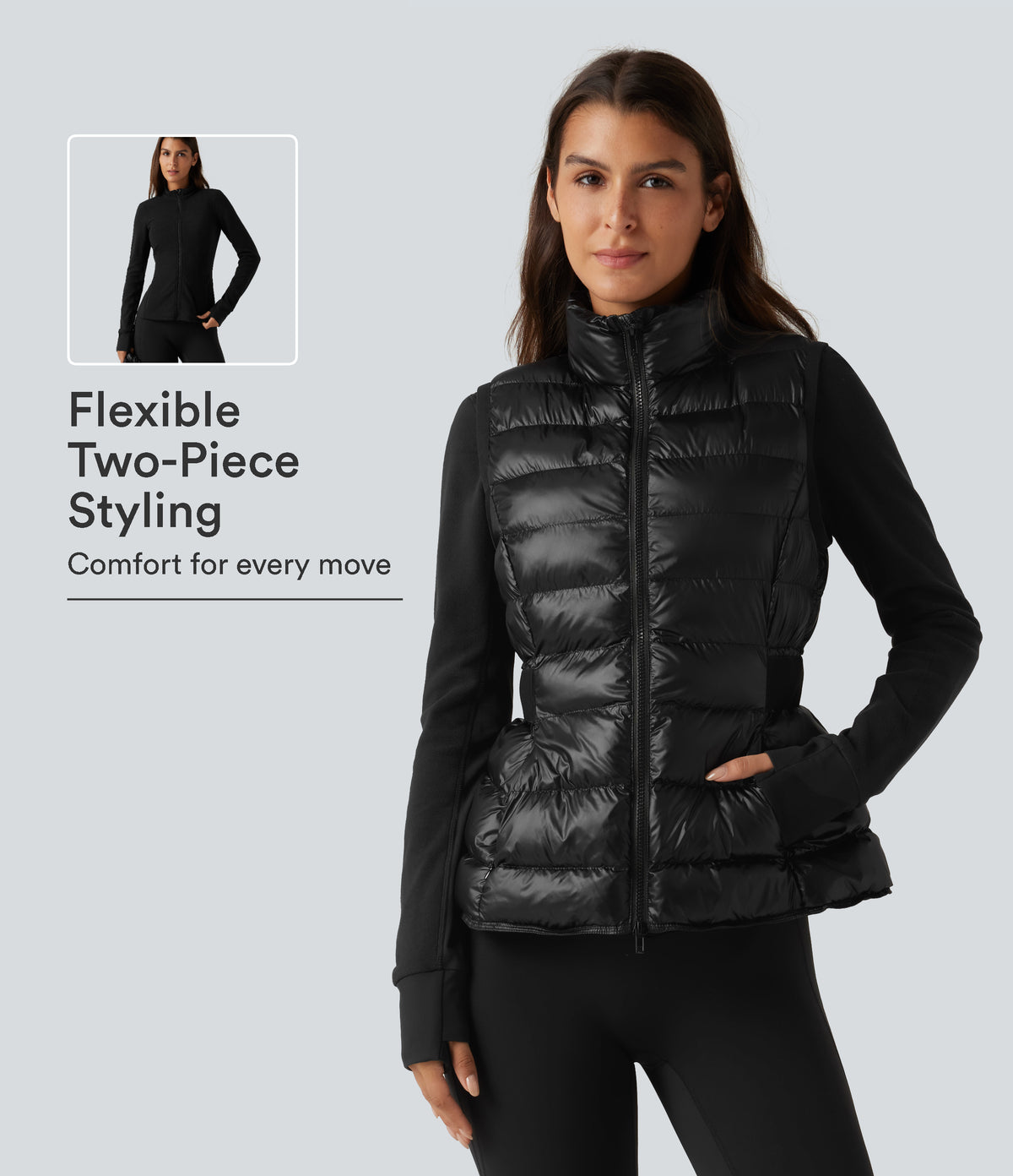 2-Piece Workout Padded Vest & Jacket with Pockets — Signature Ink Black — view 1