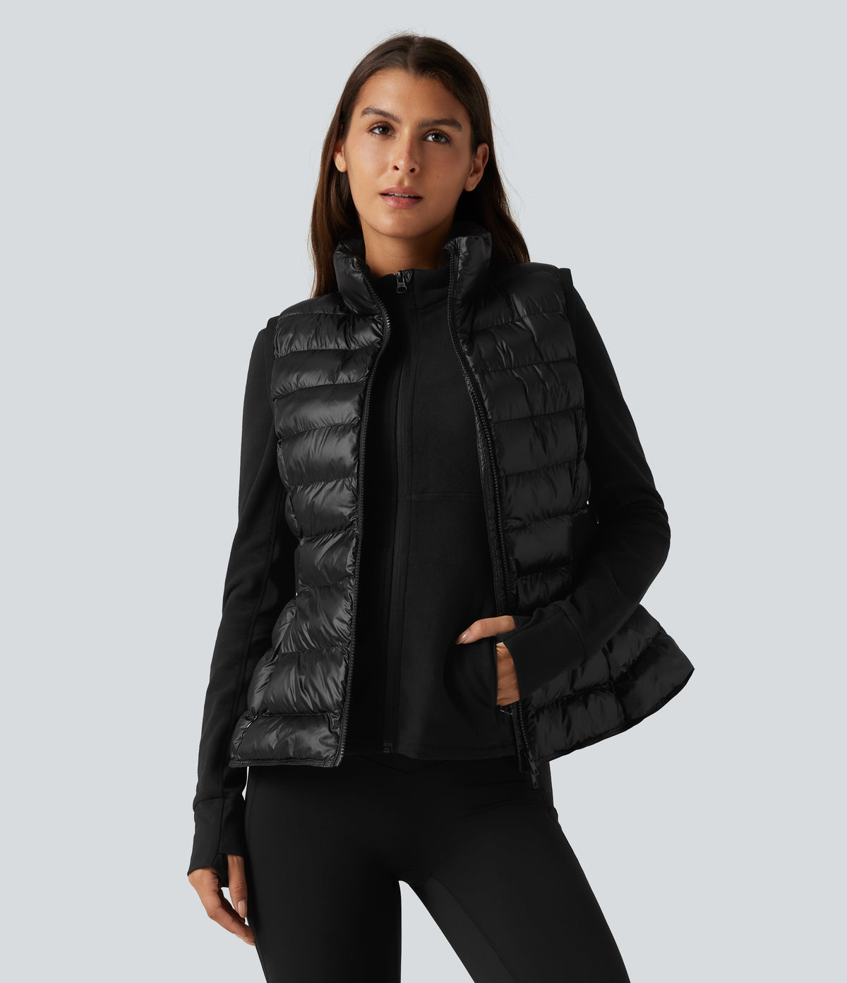 2-Piece Workout Padded Vest & Jacket with Pockets — Signature Ink Black — view 4