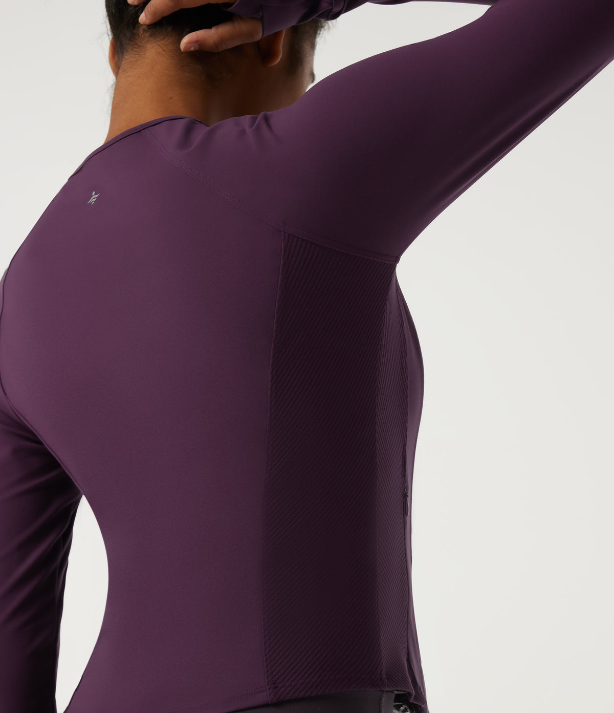 V Neck Long Sleeve Yoga Curvy Jacket with Pockets and Thumbholes — Italian Plum — view 6