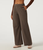 Mid Rise Barrel Leg Yoga Trousers with Pockets — Chocolate Martini — view 3