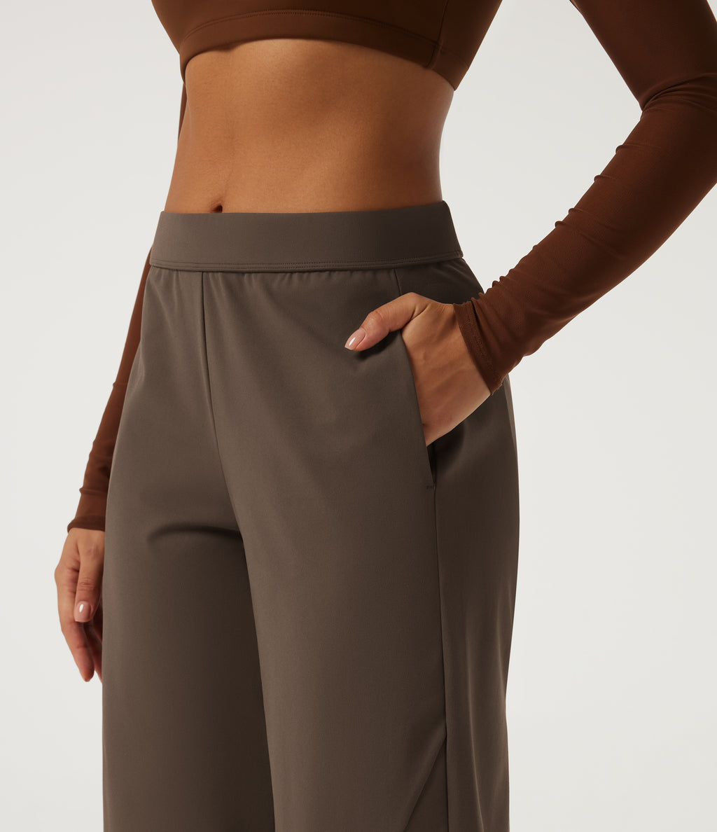 Mid Rise Barrel Leg Yoga Trousers with Pockets — Chocolate Martini — view 4