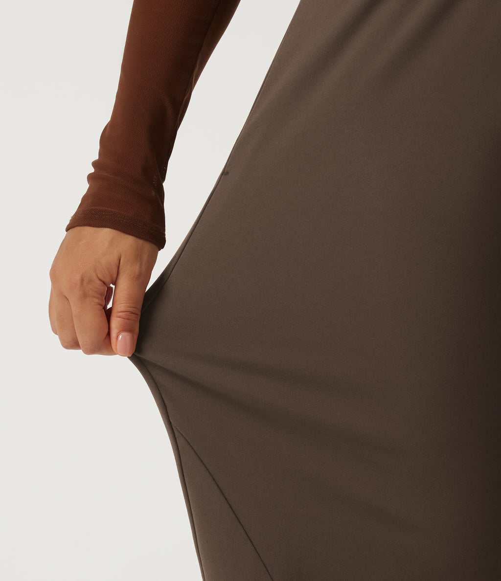 Mid Rise Barrel Leg Yoga Trousers with Pockets — Chocolate Martini — view 6