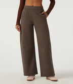 Mid Rise Barrel Leg Yoga Trousers with Pockets — Chocolate Martini — view 1