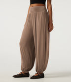 Ribbed Mid Rise Ruched Casual Trousers with Pockets — Beaver Fur — view 3