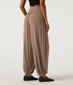 Ribbed Mid Rise Ruched Casual Trousers with Pockets — Beaver Fur — view 2
