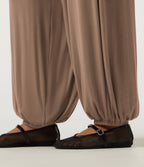 Ribbed Mid Rise Ruched Casual Trousers with Pockets — Beaver Fur — view 5
