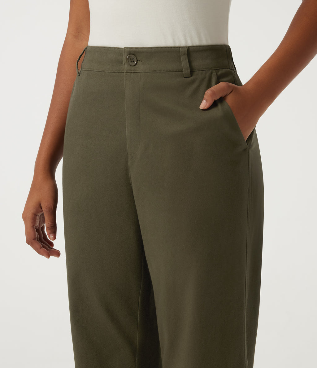 Mid Rise Straight Leg Work Chino Cotton Trousers with Pockets — Forest Night — view 4