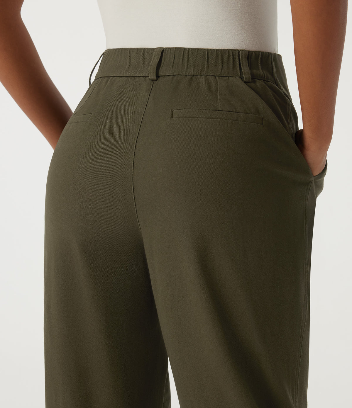 Mid Rise Straight Leg Work Chino Cotton Trousers with Pockets — Forest Night — view 5