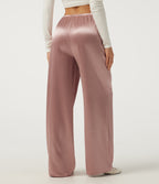 Mid Rise Wide Leg Satin Work Trousers with Pockets — Misty Rose — view 2
