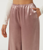 Mid Rise Wide Leg Satin Work Trousers with Pockets — Misty Rose — view 4