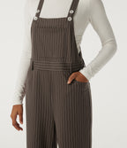 Square Neck Straight Leg Stripe Casual Dungarees with Pockets — Espresso Cream Stripe — view 6