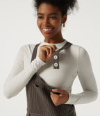 Square Neck Straight Leg Stripe Casual Dungarees with Pockets — Espresso Cream Stripe — view 4