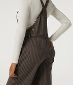 Square Neck Straight Leg Stripe Casual Dungarees with Pockets — Espresso Cream Stripe — view 7
