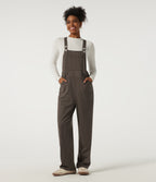 Square Neck Straight Leg Stripe Casual Dungarees with Pockets — Espresso Cream Stripe — view 1