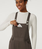 Square Neck Straight Leg Stripe Casual Dungarees with Pockets — Espresso Cream Stripe — view 5