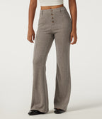 Ribbed Mid Rise Casual Flare Trousers with Pockets — Taupe Stripe — view 3