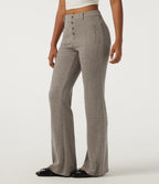 Ribbed Mid Rise Casual Flare Trousers with Pockets — Taupe Stripe — view 1
