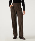 Mid Rise Straight Leg Asymmetric Corduroy Casual Trousers with Pockets — Demitasse — view 2