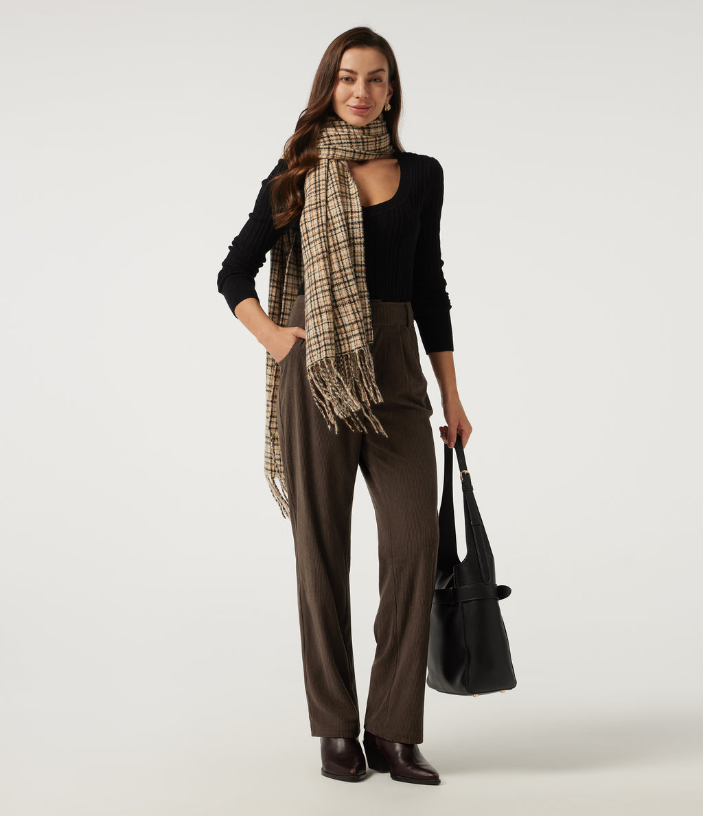 Mid Rise Straight Leg Asymmetric Corduroy Casual Trousers with Pockets — Demitasse — view 8