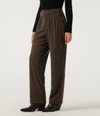 Mid Rise Straight Leg Asymmetric Corduroy Casual Trousers with Pockets — Demitasse — view 4