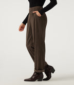 Mid Rise Straight Leg Asymmetric Corduroy Casual Trousers with Pockets — Demitasse — view 1