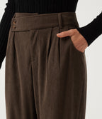Mid Rise Straight Leg Asymmetric Corduroy Casual Trousers with Pockets — Demitasse — view 7