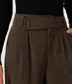 Mid Rise Straight Leg Asymmetric Corduroy Casual Trousers with Pockets — Demitasse — view 5