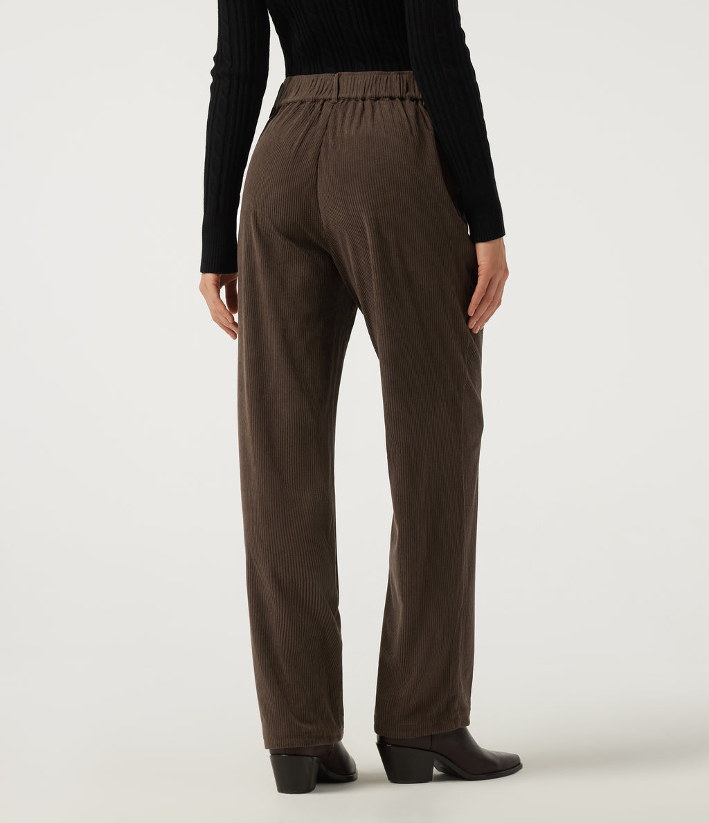 Mid Rise Straight Leg Asymmetric Corduroy Casual Trousers with Pockets — Demitasse — view 3