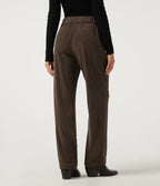 Mid Rise Straight Leg Asymmetric Corduroy Casual Trousers with Pockets — Demitasse — view 3