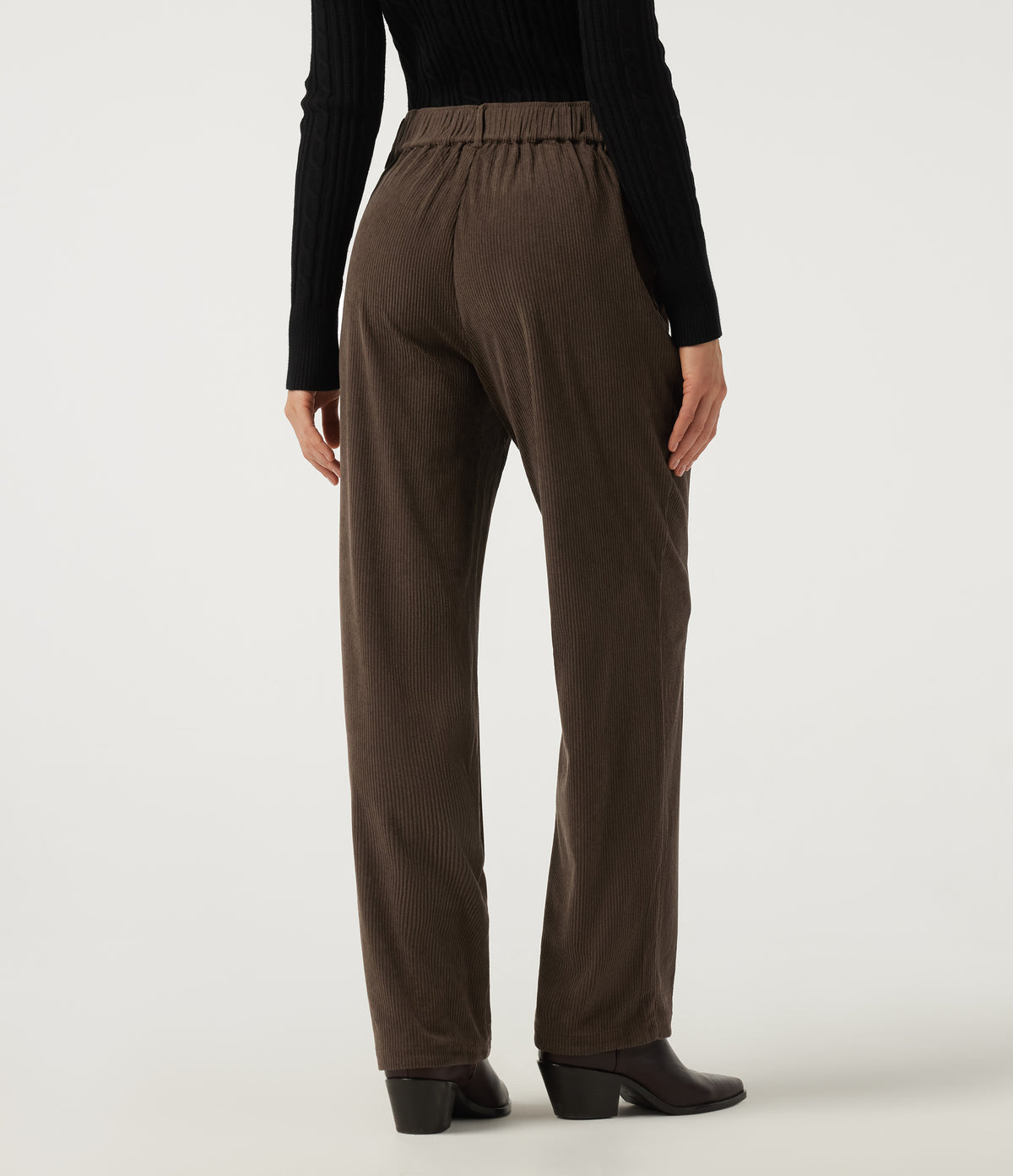 Mid Rise Straight Leg Asymmetric Corduroy Casual Trousers with Pockets — Demitasse — view 3