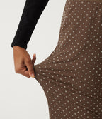High Waisted Foldover Polka Dot Flare Casual Trousers with Pockets — Golden Brown Dot — view 6