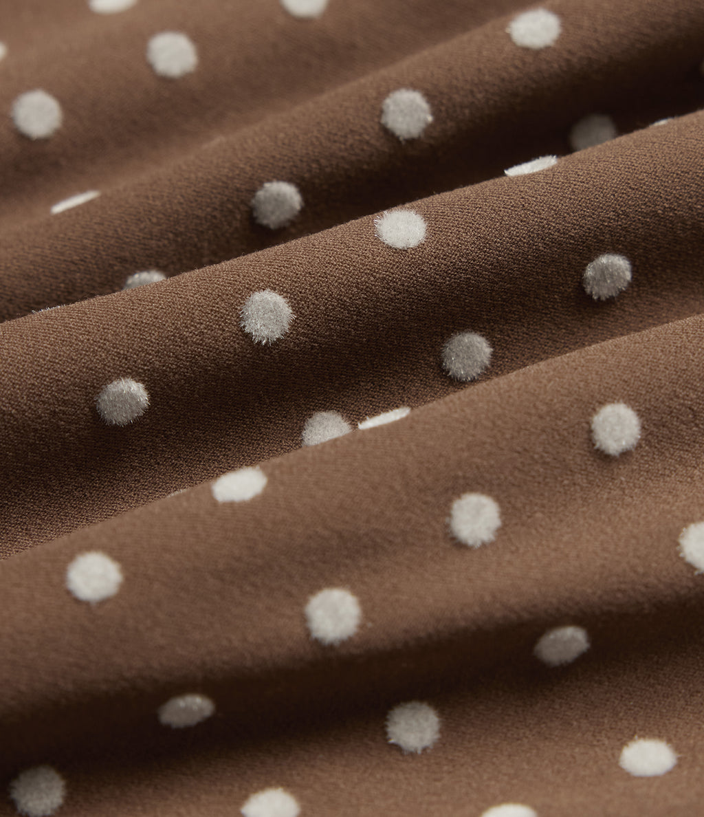 High Waisted Foldover Polka Dot Flare Casual Trousers with Pockets — Golden Brown Dot — view 8