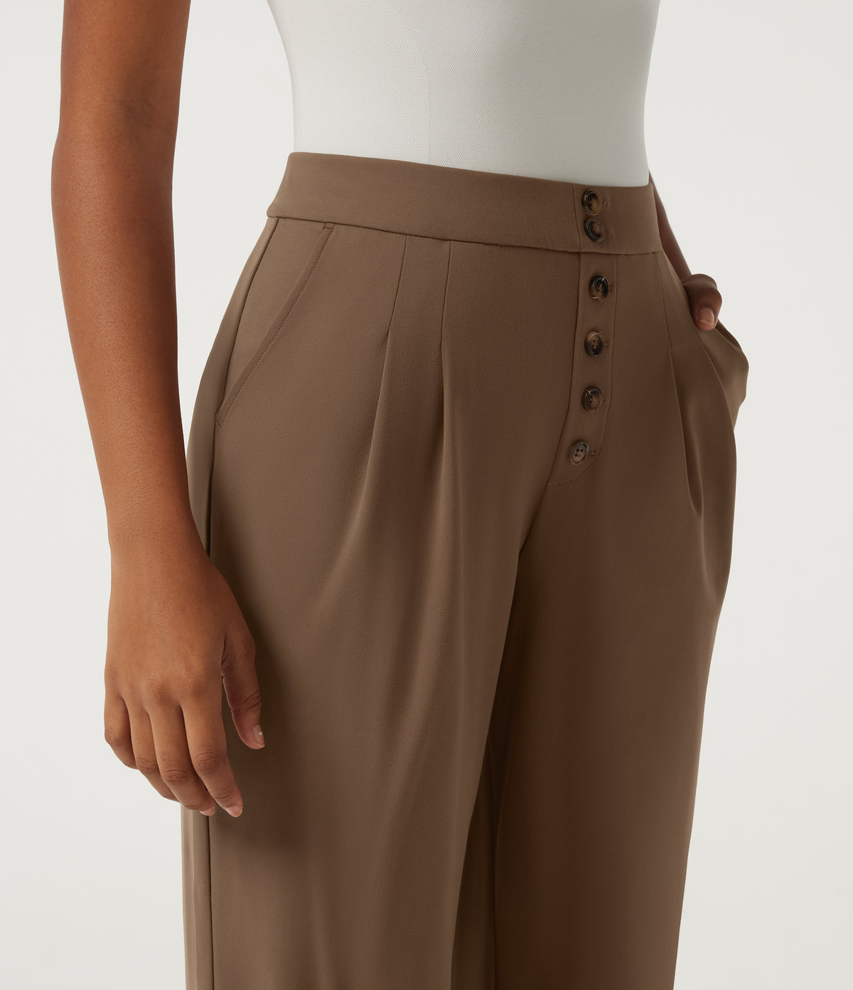Mid Rise Straight Leg Work Trousers with Pockets — Sepia — view 5