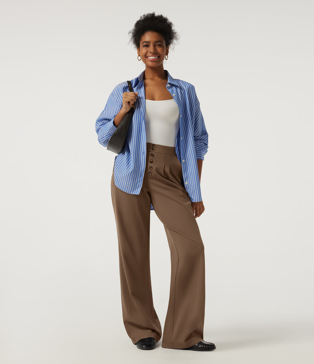 Mid Rise Straight Leg Work Trousers with Pockets — Sepia — view 7