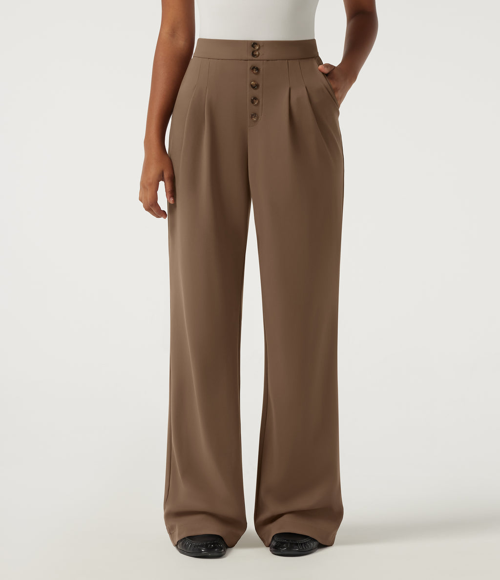 Mid Rise Straight Leg Work Trousers with Pockets — Sepia — view 1