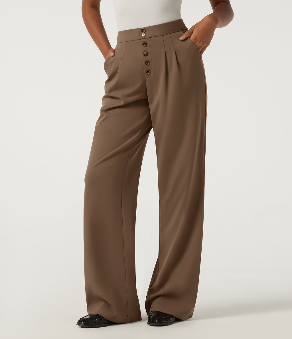 Mid Rise Straight Leg Work Trousers with Pockets — Sepia — view 4