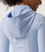Hooded Long Sleeve Curved Hem Workout Jacket with Pockets — Angel Falls — view 7