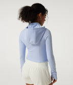 Hooded Long Sleeve Curved Hem Workout Jacket with Pockets — Angel Falls — view 2
