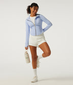 Hooded Long Sleeve Curved Hem Workout Jacket with Pockets — Angel Falls — view 8