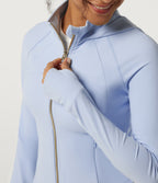 Hooded Long Sleeve Curved Hem Workout Jacket with Pockets — Angel Falls — view 6