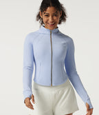 Hooded Long Sleeve Curved Hem Workout Jacket with Pockets — Angel Falls — view 1